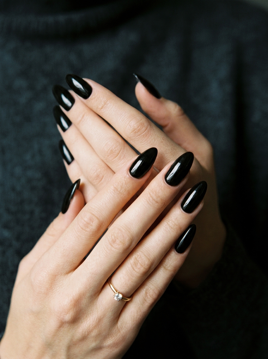 Black Gloss Almond Nails
